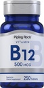 Piping Rock Vitamina B12 tención 500 mcg tención 250 Tablets ← Suplemento para Mujeres y Hombres Silencio como Cyanocobalamin ANTE Vegetariano, No GMO, Gluten Free