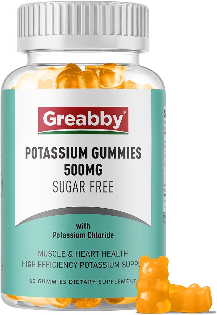 Potassium Gummies, Potassium Chloride for Adults, 60 Servings, Sugar-Free Potassium Supplement, Muscle Relief & Heart Health for Women Men, Electrolyte Balance, Efficient Potassium Supply