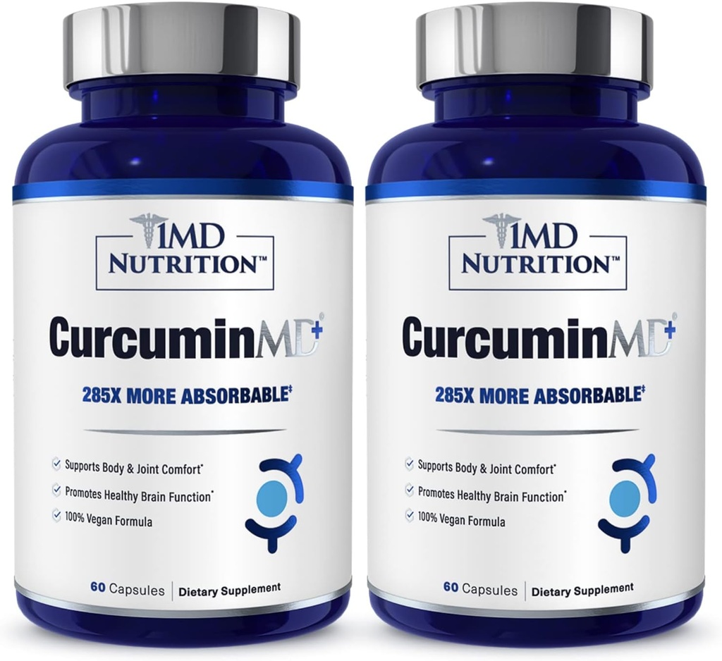 1MD Nutrition CurcuminMD Plus - Turmeric Curcumin with Boswellia Serrata - 285x Más Absorbable tención Joint Stiffness, Muscle Recovery, and Mood Support ← 120 Capsules (2-Pack)