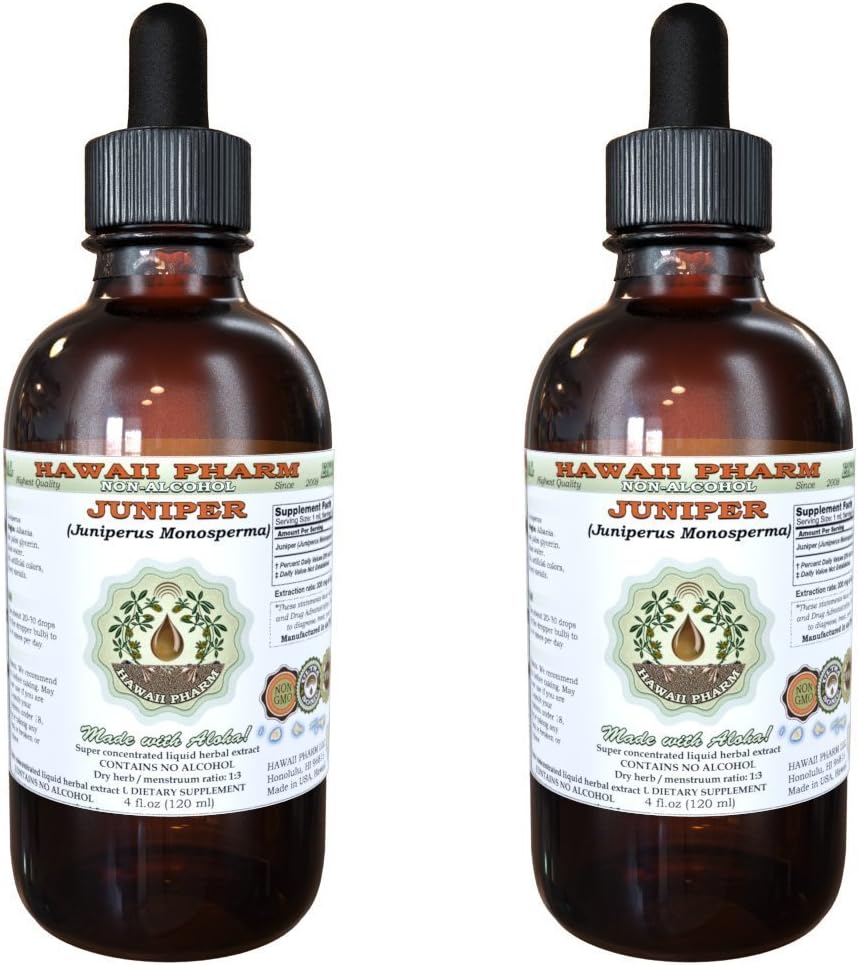 Juniper Sin alcohol Extracto líquido libre de alcohol, Juniper orgánico (Juniperus Monosperma) Dried Berry Glycerite Hawaii Pharm Natural Herbal Suplemento 2x2 oz