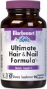 BlueBonnet Nutrition Ultimate Hair and Nail Formula, Vitaminas, Minerales, Especialidad Nutrientes para la Belleza Dentro, Libre de gluten, Kosher-Certified, Libre de lácteos, Vegan, 90 cápsulas vegetales, 30 piezas, Blanco