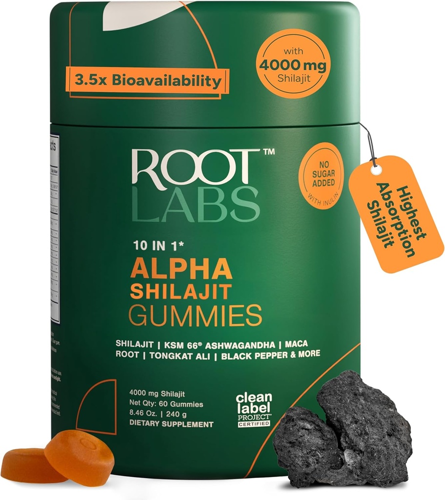 10-in-1 Alpha Shilajit Gummies | 4000 mg Pure Himalayan Shilajit, Tongkat Ali, Maca Root, 75% Fulvic Acid | ShilAbsorb Bioavailability Tech | Sugar-Free Vegan, 85+ Trace Minerals | 60 Pack