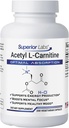 Superior Labs Acetyl L-Carnitine 500 mg, High Potency ALCAR, Pure Non-GMO, Zero Synthetic Additives, Maximum Absorption, Energy & Fat Metabolism, Brain, Nerve & Cellular Detox Support, (200 Veg Caps)