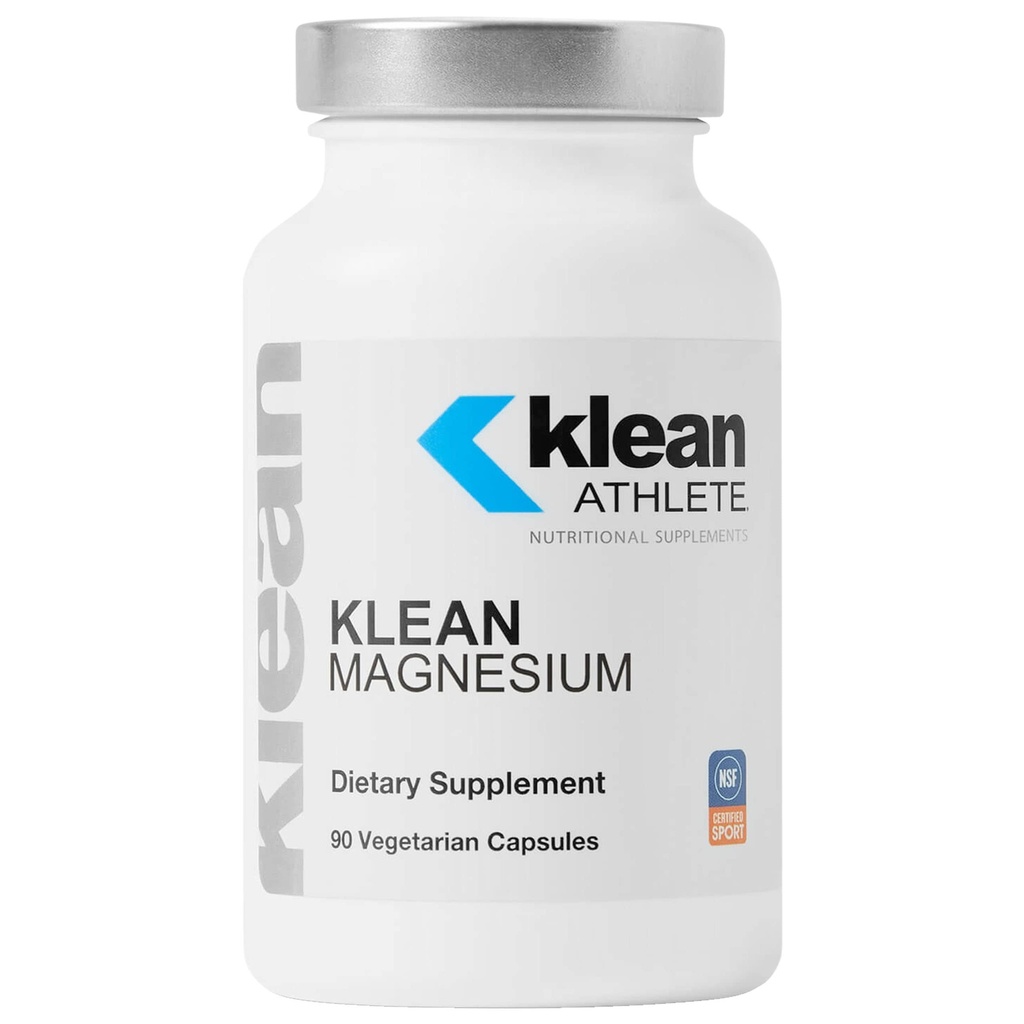 Klean ATHLETE Klean Magnesium ← Apoya la capacidad de producir y utilizar energía (ATP), los músculos de contrato y relajación y mejora el tiempo de recuperación* ← NSF certificado para el deporte Ø 90 cápsulas vegetarianas
