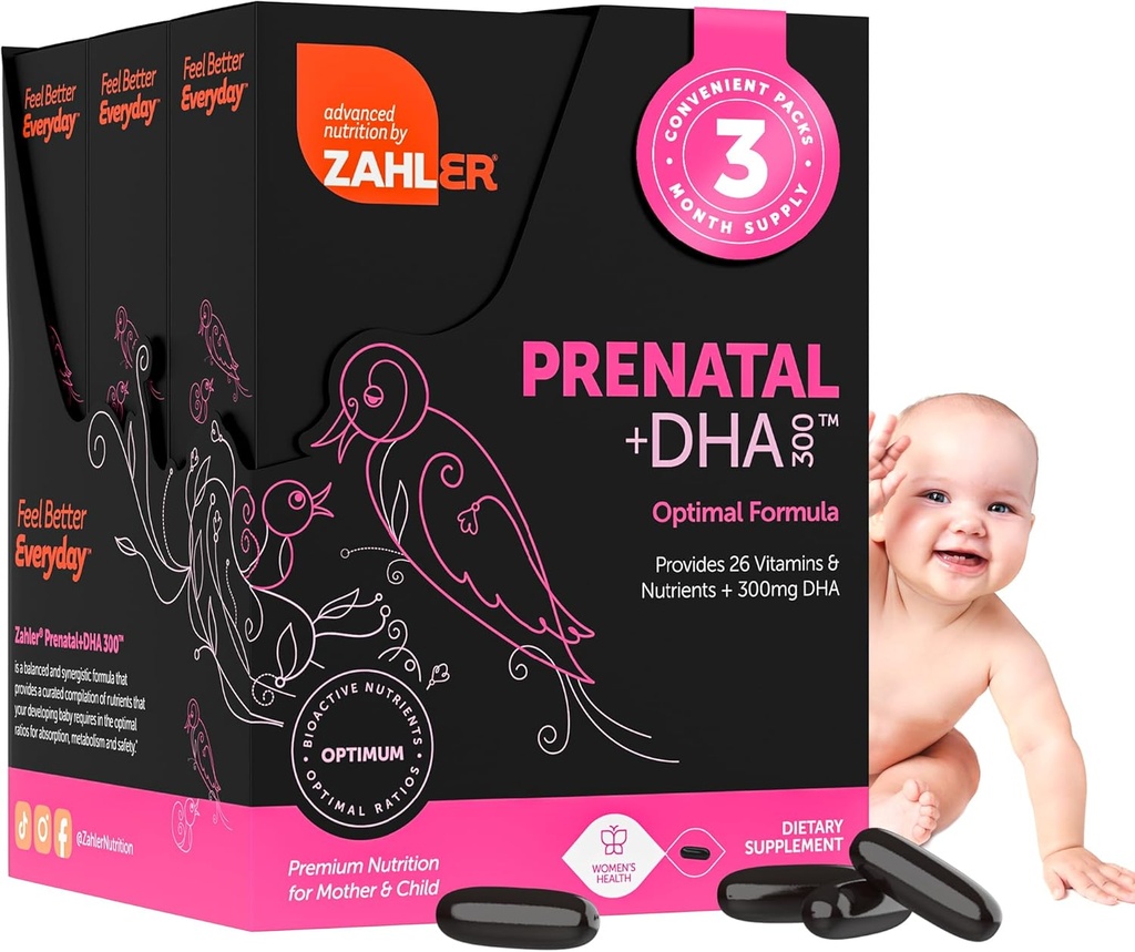 Vitamina prenatal de Zahler con DHA & Folate - DHA Suplementos &amp; Multivitamínicos prenatales para la madre y el niño - Kosher Prenatal DHA Vitaminas prenatales con Hierro, Softgeles Prenatales (180 Conteo (Pack of 1))