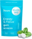 NeuroGum Energy & Focus Gum (90 Count Bag, Peppermint) ← 40mg Natural Caffeine + L-Theanine + Vitamin B12 &amp; B6 + Xylitol ← Sugar Free Nootropic Cognitive Brain Performance Suplemento