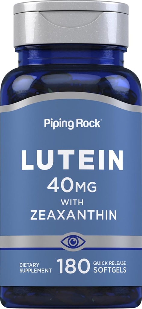 Piping Rock Lutein y Zeaxanthin Suplemento TEN 40 mg TEN 180 Softgels TENIDO Vitaminas Ojos de Marigold Extracto de Flores ANTE No GMO, Gluten Free