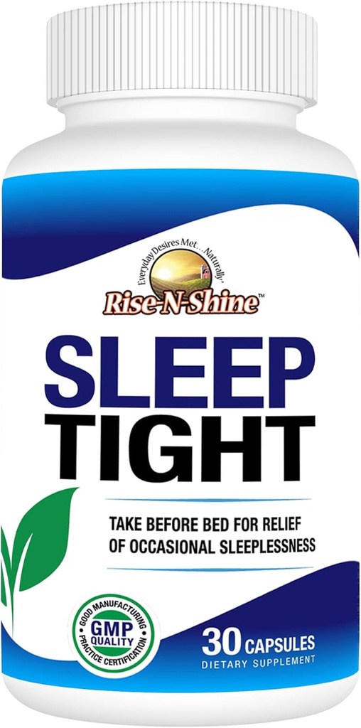 Rise-N-Shine Sleep Tight Suplemento con 5 HTP, Magnesium, GABA y L-Theanine - para Mujeres y Hombres - 30-Day Supply (30 cápsulas)
