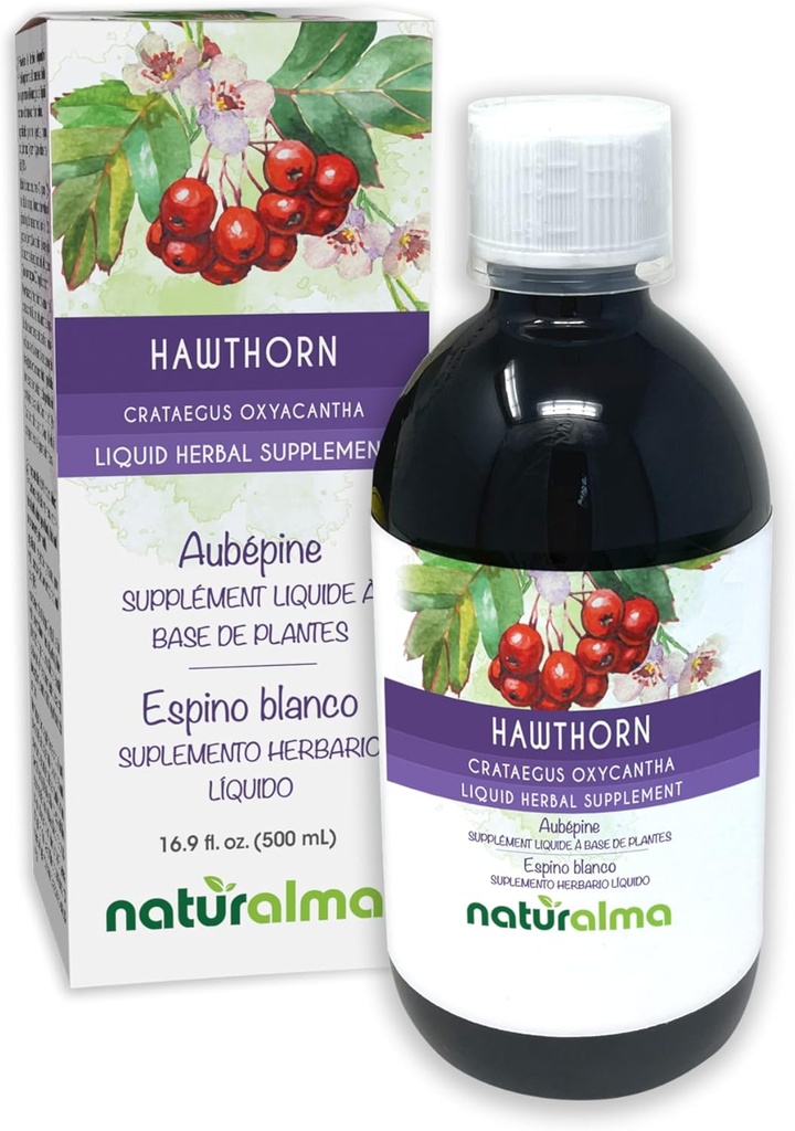Naturalma Hawthorn (Crataegus oxyacantha) Hoja y Flor Alcohol-Free Tintura - 16.9 fl oz Liquid Extract in Drops - Herbal Supplement - Vegan
