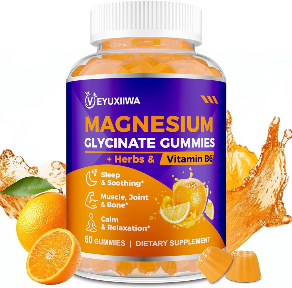 Magnesium Glycinate Gummies 2000mg, Magnesium Gummies for Adults with Magnesium L-Threonate, Ashwagandha & B6 for Muscle & Bone, Magnesium L-Threonate Gummies for Relaxation & Energy, Vegan - 60 Conde
