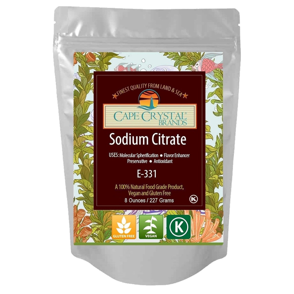 Citrato de sodio 100% Grado Alimentario ← Previene la Gelación Temprana en la Esfera - Kosher Certified ( 8 Oz)