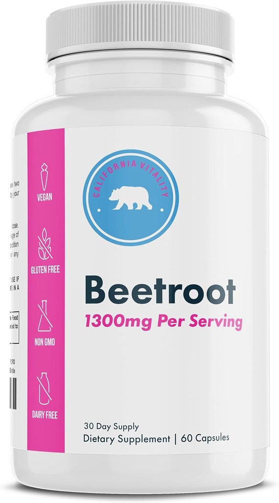 Beetroot Capsules - 1300mg per Serving, 60 Capsules, 30 Servings - Vegan, Non-GMO - Made in The USA - Premium Beetroot Supplement for Adults