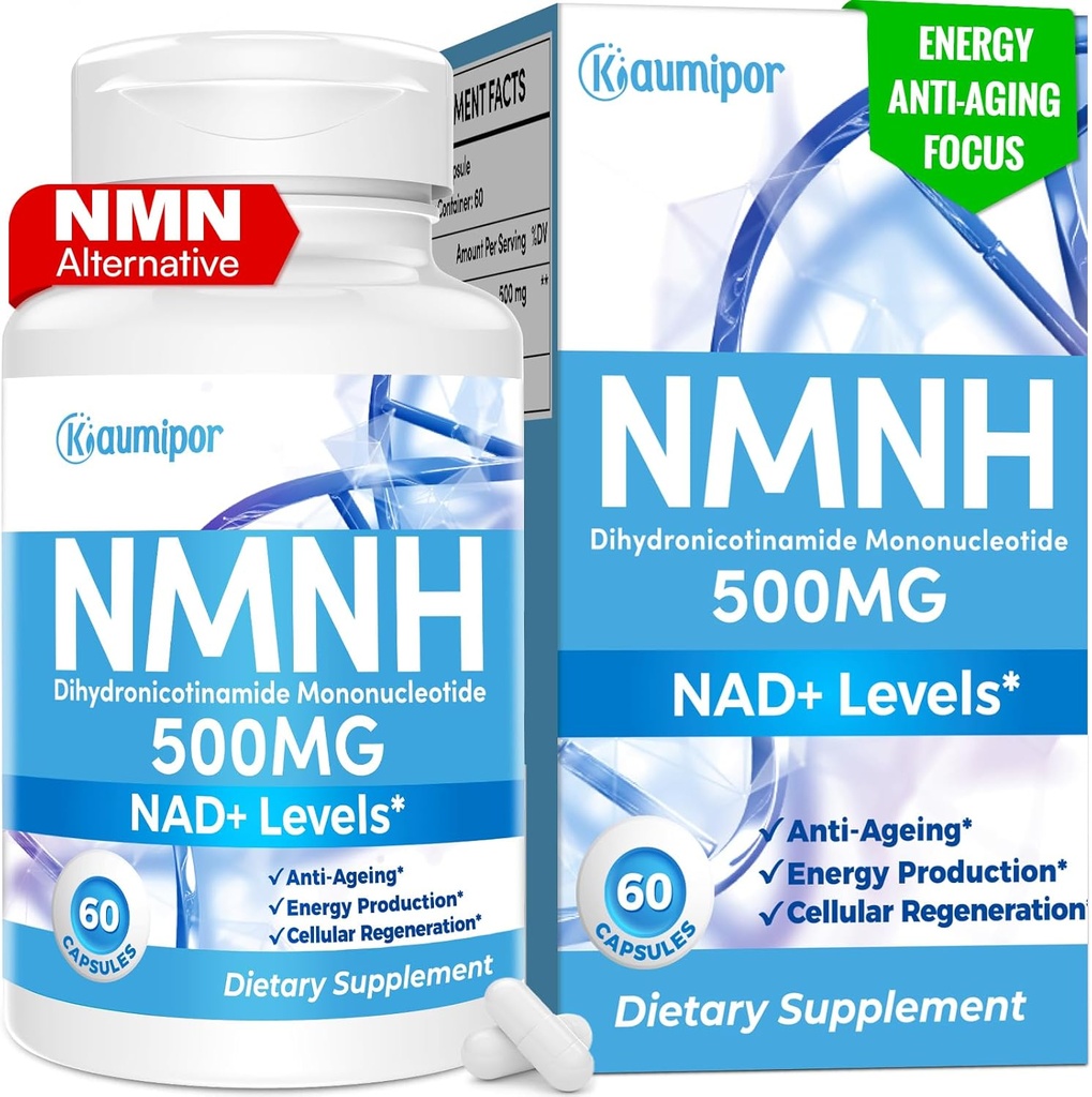 NMNH (Dihydronicotinamide Mononucleotide) NMN Alternative Supplement, 500 mg Per Serving NAD Supplement to Boost NAD+ Levels, for Anti Aging, Energy, Immunity, Focus, 60 Vegan Capsules