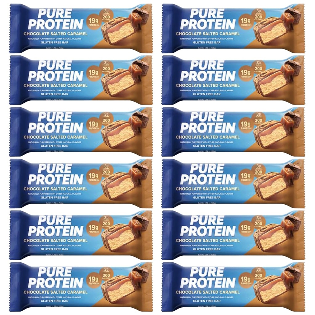Pure Protein Bares, High Protein, Nutritious Snacks to Support Energy 1.75 oz Low Sugar, Gluten Free 12 Count Salted Chocolate Caramel