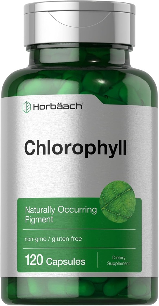 Horbäach Chlorophyll Capsules Silencio 120 Conde ← No GMO y Gluten Suplemento gratuito Silencio Naturally-Occurring Pigment