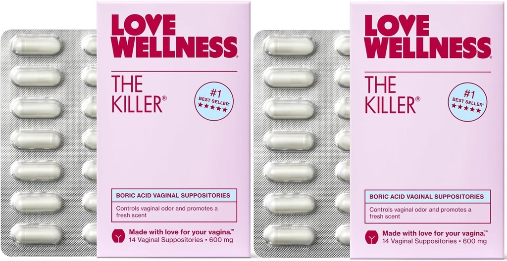 Love Wellness The Killer ¦ Boric Acid Vaginal Suppositories  durable Balances pH &amp; Supports Odor Control, a Healthy Vaginal Balance and Environment TEN Fast-Acting & Fragrance-Free TEN Gentle & Effective TEN 28 Ct