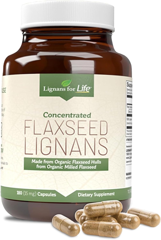 Lignans for Life Flaxseed Lignans for Dogs & People + SDG - Omega 3 Fatty Acids, High Fiber Antioxidants - Mejorar Shiny Coat, Digestive & Heart Health for Dogs, 15mg, 180 Flaxseed Capsules, 1 Pack