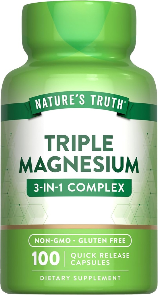 Nature's Truth Triple Magnesium Complex Supplement | 100 Capsules from Magnesium Oxide, Citrate & Aspartate | Non-GMO & Gluten Free