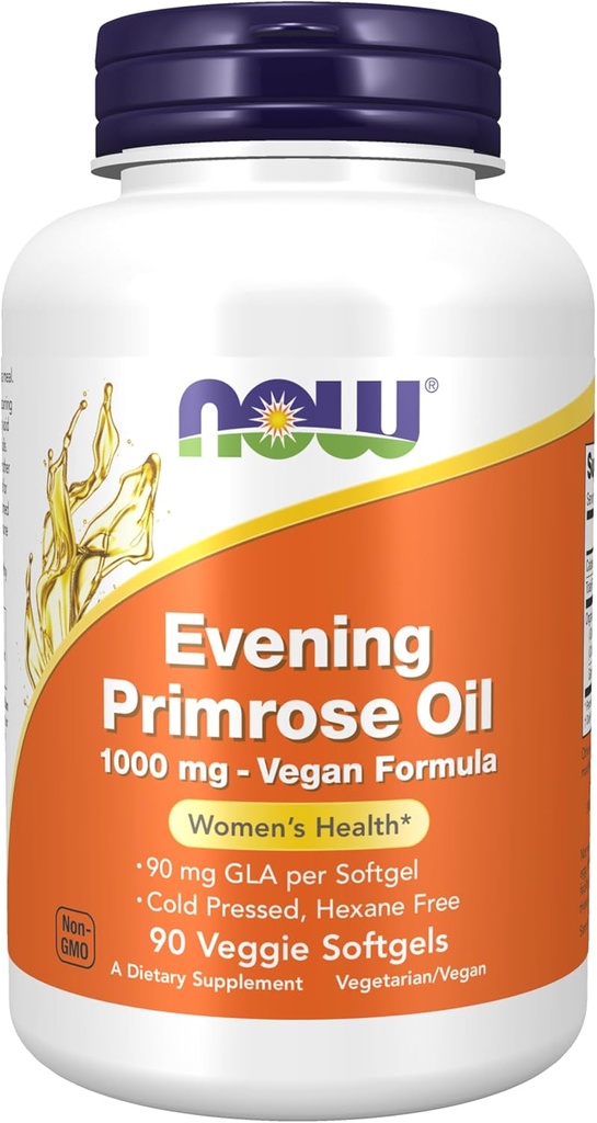NOW Foods Supplements, Evening Primrose Oil 1000 mg, Cold Pressed, Hexane Free, Vegan Formula, 90 Veg Softgels