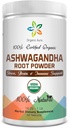 Certified Organic Ashwagandha Root Powder 16Oz -1Lb. Natural Stress, Brain and Immune Support. Mejora la salud general. Raw Superfood. 100% Natural Herbal
