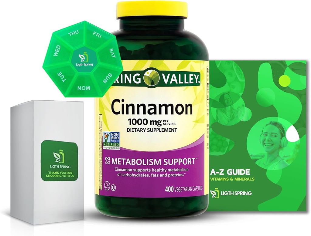 Cinnamon 1000mg Suplemento dietético cápsulas, 400 cuenta con Bundle Exclusiva Mejor guía de ligto