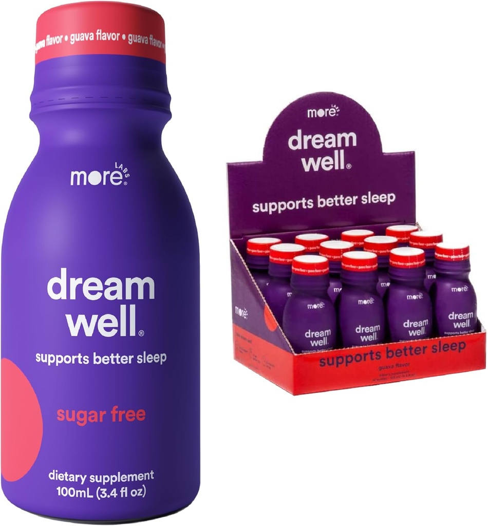 Más laboratorios Dream Well, 5MG Melatonin Holistic Sleep Drink Solution, Non-Habit Forming with 5HTP, Lemon Balm, Jujube Seed, Glycine (Pack of 12)