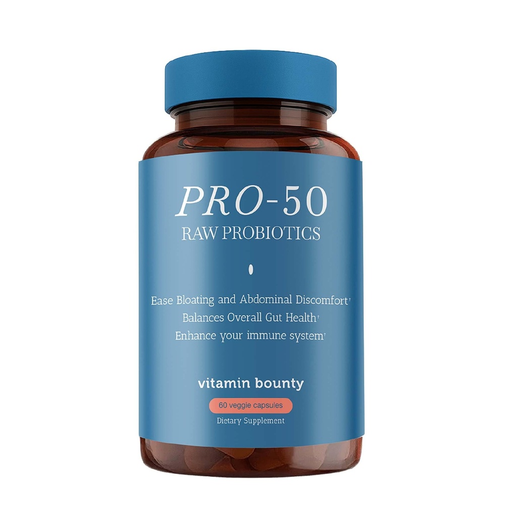 Vitamin Bounty Pro-50 - Probiotics for Women & Men - 50 Billion CFU - 13 Strains Probiotic + Prebiotic - Probiotics for Digestive Health - Delayed Release Capsules - 60 Count