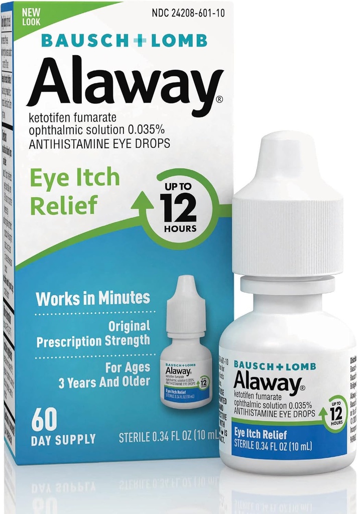 Alaway Antihistamine Eye Drops for Itchy Eyes, Fast-Acting, Up to 12-Hour Eye Itch Relief, Clinically Tested Prescription-Strength Formula, 0.34 Fl Oz