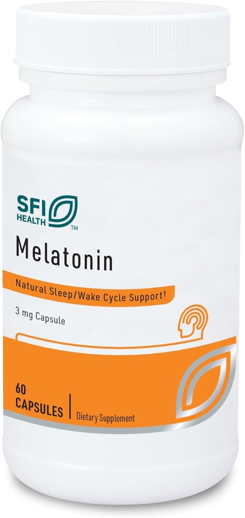 Klaire Labs SFI Health Melatonin 3 Milligrams - Sleep Support for Men &amp; Women (60 Vegetarian Capsules)