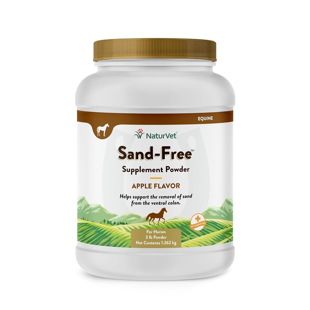 NaturVet – Sand Free Horse Powder – 3 lbs – Mantiene una función intestinal saludable – apoya la eliminación de la arena del colon ventral – mejorado con el sabor de la manzana sabrosa