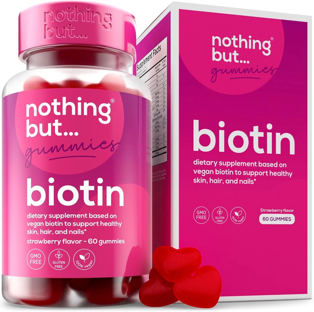 Biotin Gummies for Hair Growth 5100 mcg - Hair, Skin, and Nails Vitamins for Men & Women - with Folic Acid, Vitamins A, C, E & D and Extra Strength for Faster Hair and Nail Growth, 60 Gummies