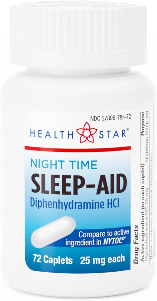 GeriCare Nighttime Diphenhydramine HCl 25 mg, Sleep-Aid Caplets, 72 Cuenta (Pack of 1)