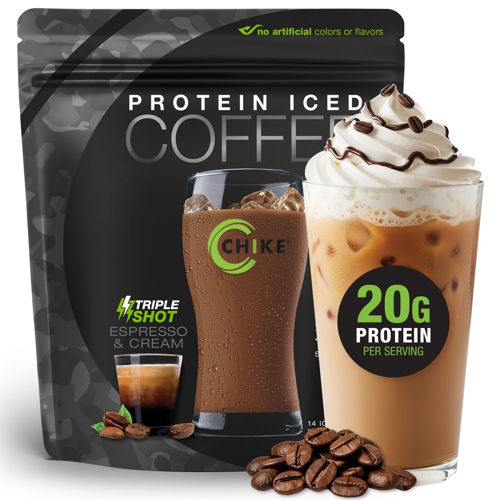 CHIKE Triple Shot Espresso & Cream Protein Iced Coffee, 20 G Protein, 3 Shots Espresso, 1 G Sugar, Keto Friendly and Gluten Free, 14 Servings (15.8 Ounce)…