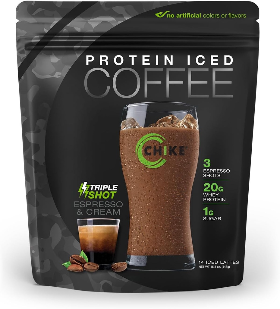 CHIKE Triple Shot Espresso & Cream Protein Iced Coffee, 20 G Protein, 3 Shots Espresso, 1 G Sugar, Keto Friendly y Gluten Gratis, 14 Servings (15.8 Ounce)...