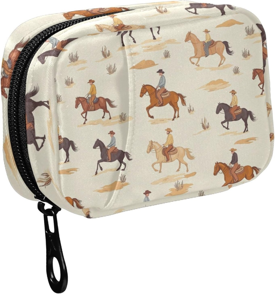 Fustylead Cartoon Cowboy Riding Caballo y Cactus Pill Organizer for Purse, Caja semanal de píldoras portátiles con cremallera para almacenar vitaminas Aceites de pescado Suplementos