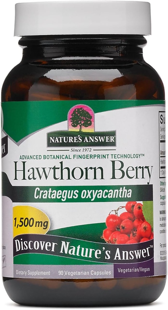 Nature's Answer Hawthorn Berry | Helps Sustain a Healthy Cardiovascular System | Gluten-Free, Non-GMO & Kosher Certified | Veggie Capsules 90ct