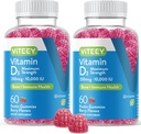 VITEEY Vitamina D3 Gummies para Adultos &amp; Adolescentes - 10,000 UI, 250mcg, máxima fuerza - Conjunto &amp; Muscle Health, Immune Boost - Chewable Vitamin D Gummies - Vegetariano, Gelatin Gratis - Tasty Berry Flavored