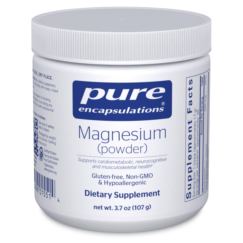 Encapsulaciones puras Magnesio (Powder) Silencioso soporta Función cardiovascular, Función muscular y calmante ← 3.7 Ounces