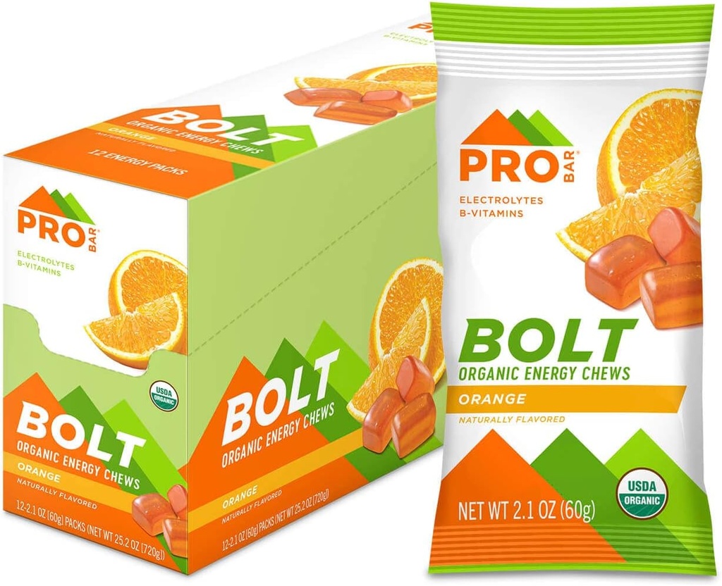 PROBAR - BOLT Organic Energy Chews, Orange, Non-GMO, Gluten-Free, USDA Certified Organic, Healthy, Natural Energy, Fast Fuel Gummies with Vitamins B &amp; C (12 Count)