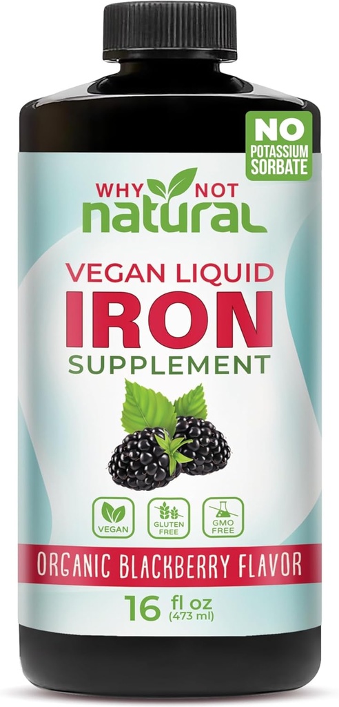 ¿Por qué no suplemento natural de hierro líquido para mujeres, hombres y niños, fórmula vegana para la anemia, azúcar libre, vegano, no GMO, sabor orgánico de cereza 16 Fl Oz