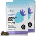 Laboratorios de Breakroom Energía y Focus Gummies – Bajo Caffeine 25mg w/L-Theanine, Lions Mane, Vitamina B12 – Suplemento Nootrópico de Cerebro para Adultos, Niños - Vegan, Bajo Azúcar, Sabor de Fresa Azul, 30 Servimientos