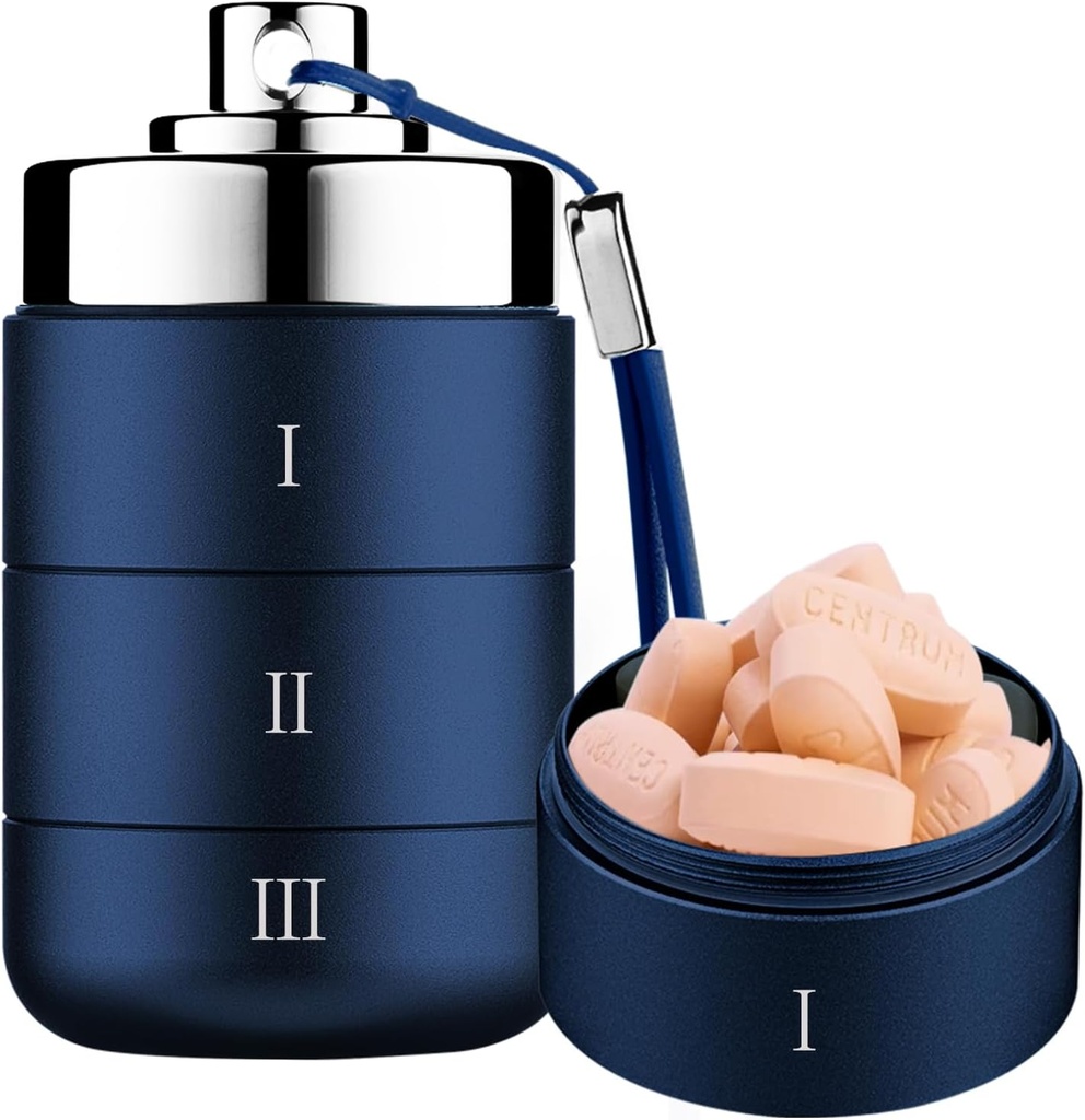 Organizador de píldoras metálicas, Caja de píldoras diarias impermeables para agua, gran recipiente de aluminio 3 veces al día organizador de vitaminas, organizador de medicina diaria para vitamina, aceite de pescado, suplemento