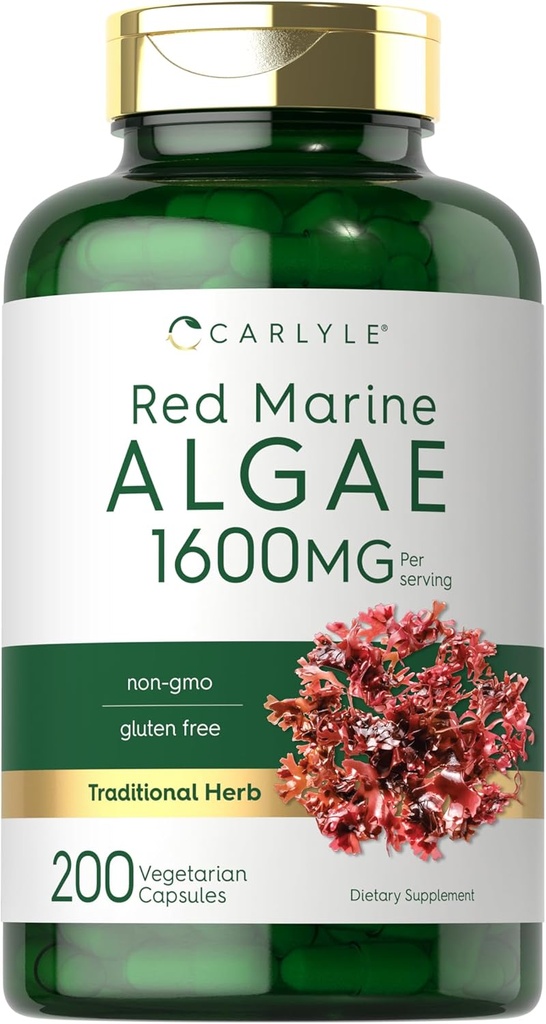Carlyle Red Marine Algae 1600mg ← 200 Capsules Silencio Vegetarian Suplemento Silencio Non-GMO, Gluten Free