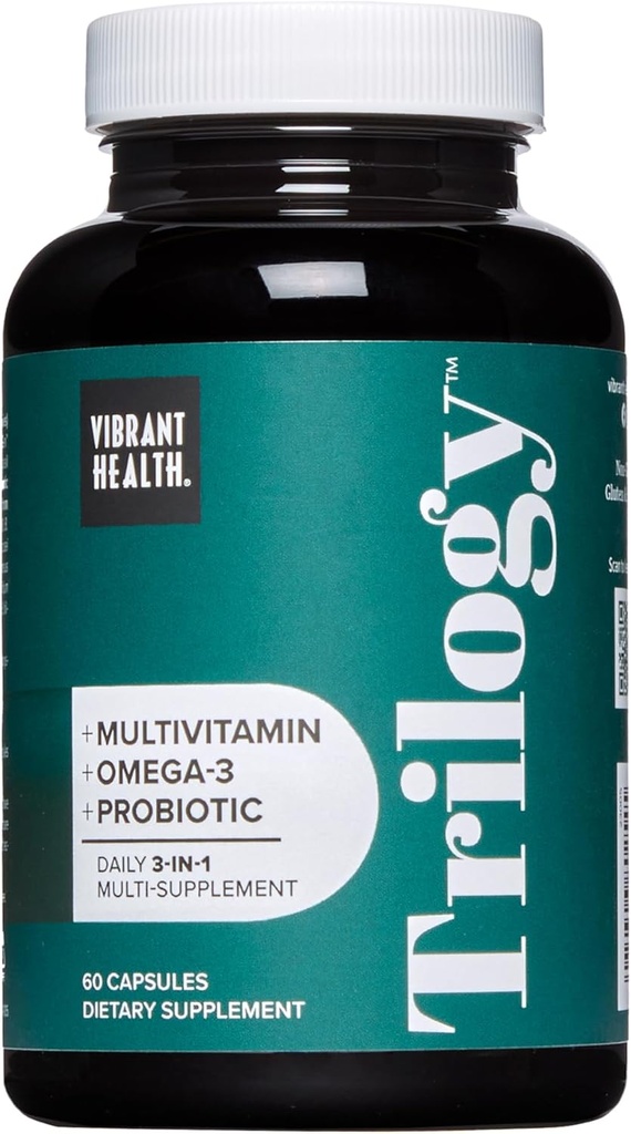 Vibrant Health, Trilogy, Probiotic Multivitamin con una Blend Essential de Omega-3, Vitamina A, B12, C, D3, E, Selenium, Magnesium & Zinc, 30 Servings