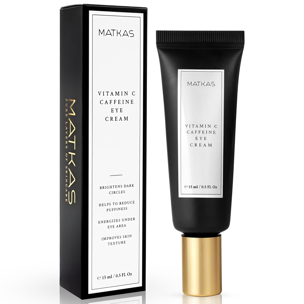 MATKAS Korean Vitamina C Caffeine Eye Cream for Dark Circles 0.5 Fl Oz - Dark Circles Under Eye Treatment, Eyes Cream Anti Aging for Puffy Eyes