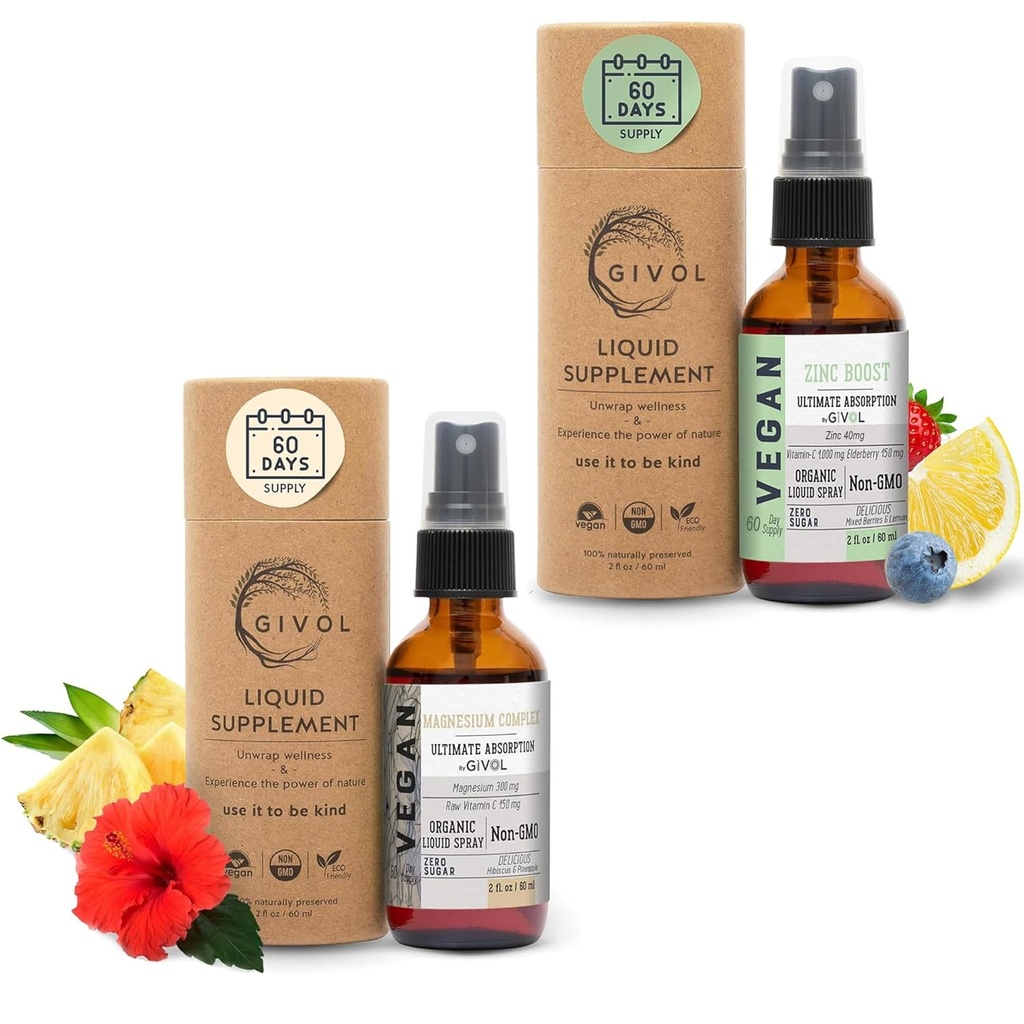 Complejo Tri Magnesium - Magnesium Biglycinate, Citrate & Taurate Liquid Spray 300mg w/Raw Vitamin C y ZINC orgánico Boost Mist 40mg (Extra Strength) - Azúcar libre con VIT C y Extracto de Elderberry