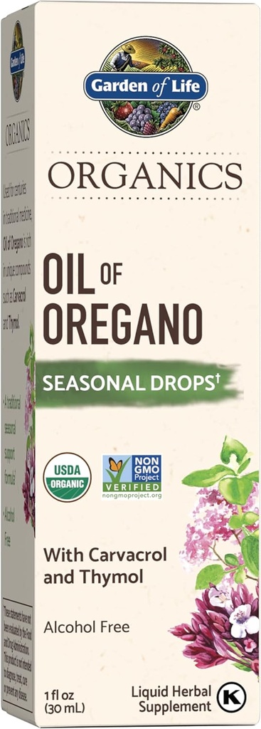 Garden of Life Organics Oil of Oregano Seasonal Drops 1fl oz (30 mL) Liquid, Concentrated Plant Based Immune Support - Alcohol-Free, Organic, Non-GMO, Vegan &amp; Gluten Free Herbal Supplements