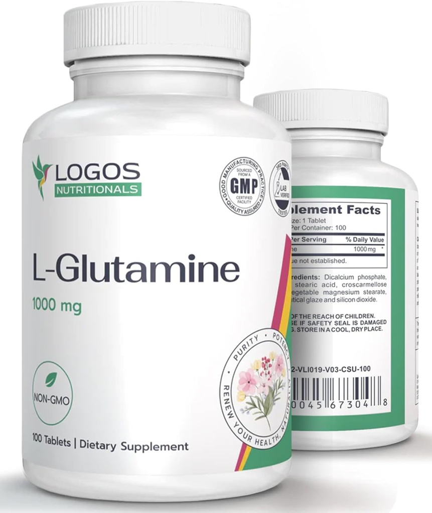L Glutamine 1000mg Silencioso Suplemento dietético para Tissues musculares ← No GMO L-Glutamina para Gut Health y Lining Silencio Píldoras desfavoradas (100 Conde)