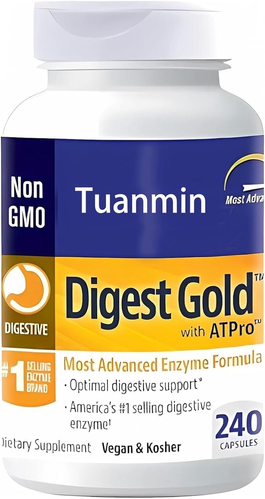 Digest Gold + ATPro Enzyme Supplement - Maximum Strength Formula for Digestive Health - Supports Digestion of Large Meals, Helps Reduce Bloating &amp; Gas, 240 cápsulas