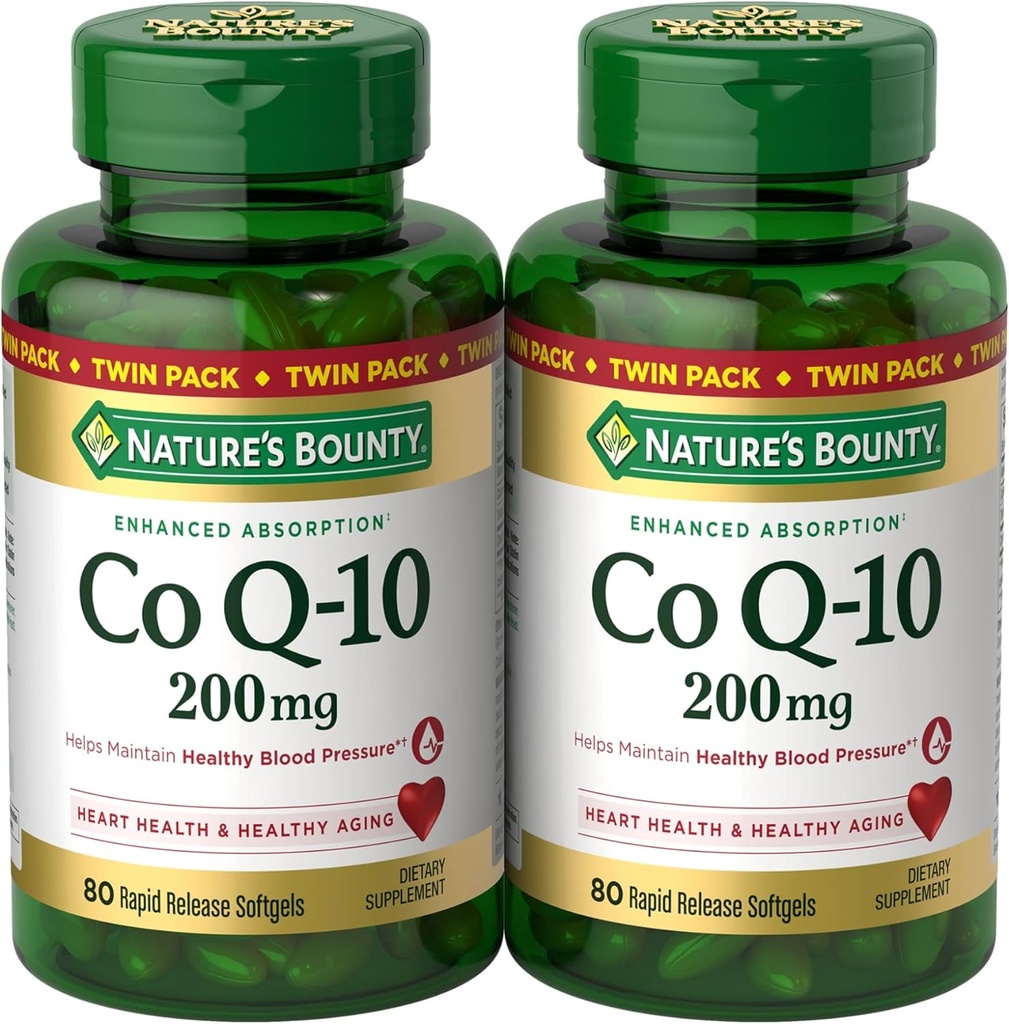 Bounty CoQ10 200 mg Softgels, Heart Health & Cellular Energy Support, Twin Pack, 160 Rapid Release Softgels